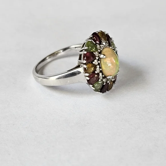Genuine Ethiopian Opal & Multicolor Tourmaline Ring Sterling Silver Size 10! ✨️ - Picture 6 of 9